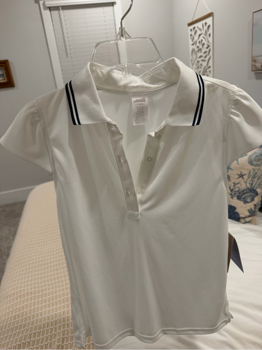 Avia White Polo Crop Top with Navy Stripe Collar